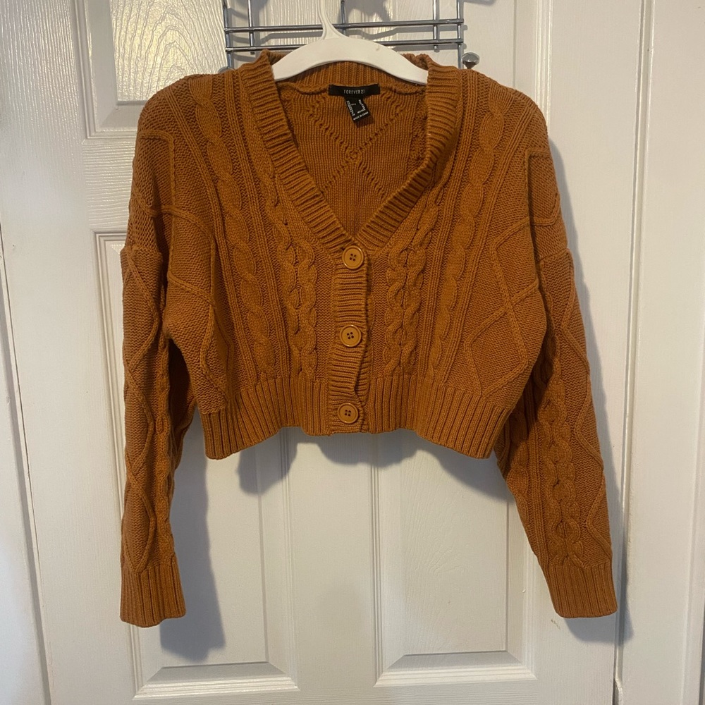 Orange, thick knit cropped cardigan/sweater